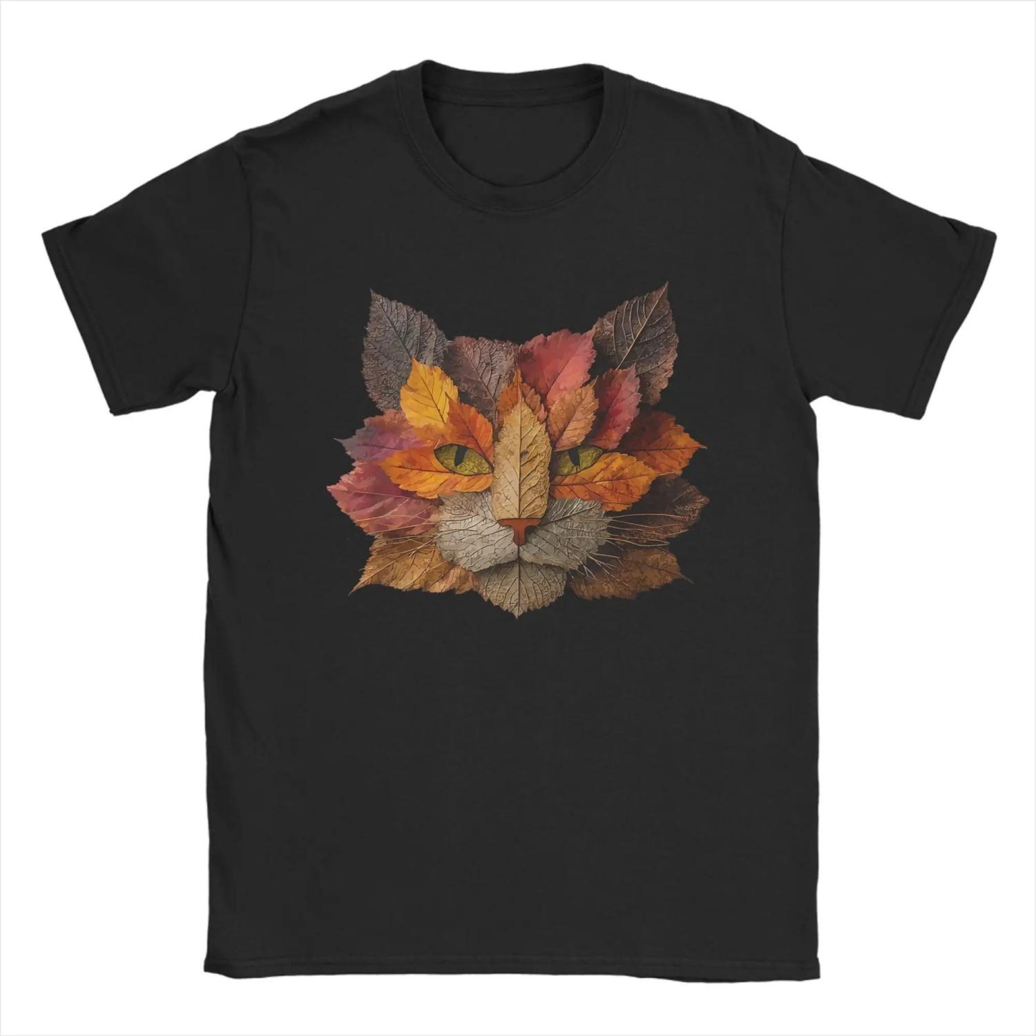 

Colorful Cat Animal Autumn Leaves Artistic Animal Kitten T Shirt Summer Cotton T-Shirts Harajuku Tee Shirt Short Sleeve Tops XXXXXL чорний