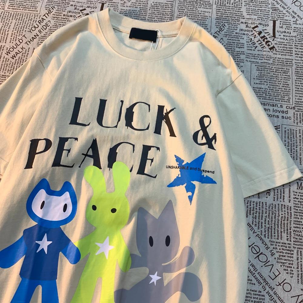 American Retro Letter Graffiti Print Funny Short Sleeved T-shirt For Men Women Loose And Versatile Street Couple Half Sleeved