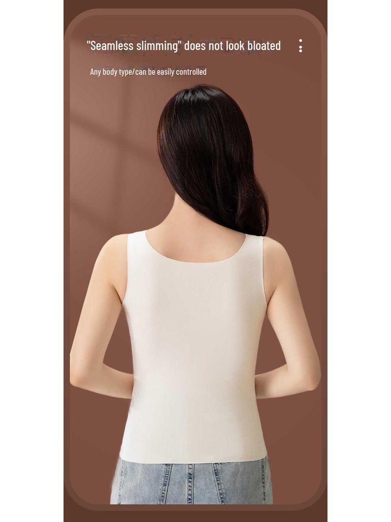 Nahtloses Damen-Samt-Warmweste mit Brustpolstern für Herbst/Winter - BH-frei, integriertes Unterhemd