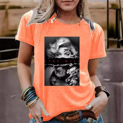 Letni damski plakat z wzorem odzieży Czysta bawełna Okrągły dekolt Krótki rękaw Casualowe Modne T-shirty Damskie