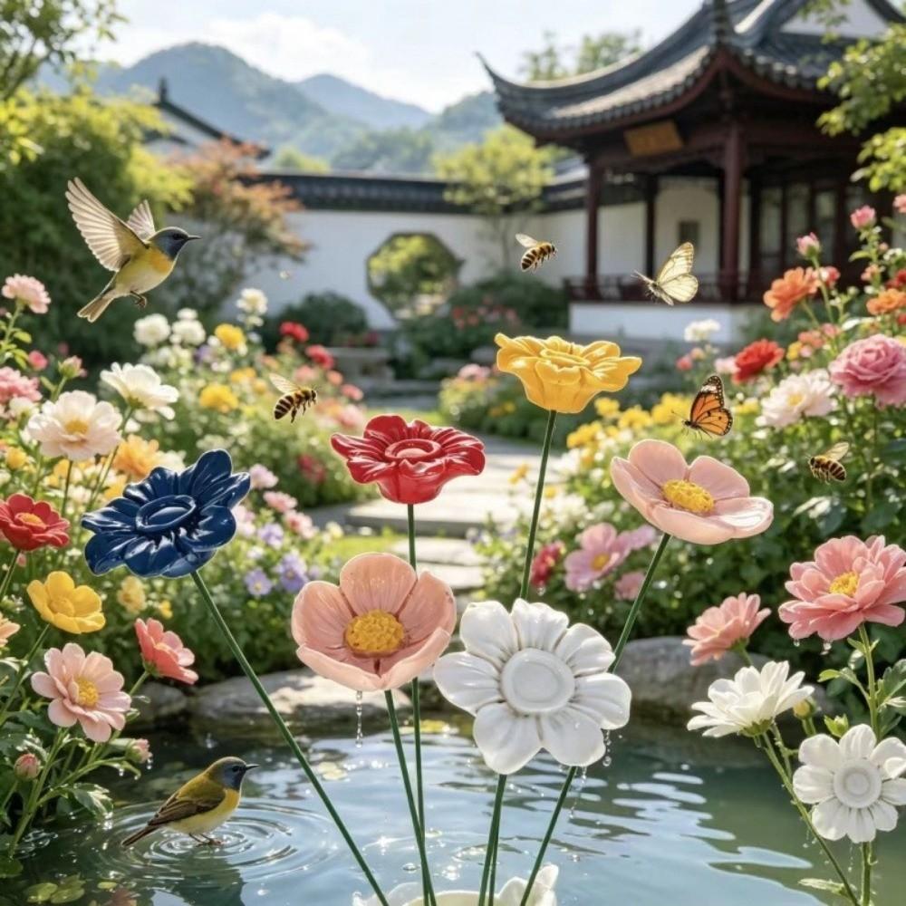 Colorful Insect Drinking Cup Flower Shape Garden Decoration Bee Watering Station Household