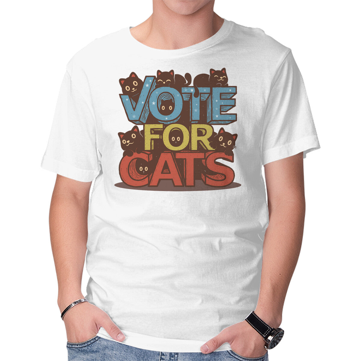 Unisex Crew Neck T-Shirt Vote For Cats Graphic Short Sleeve Casual Tee L