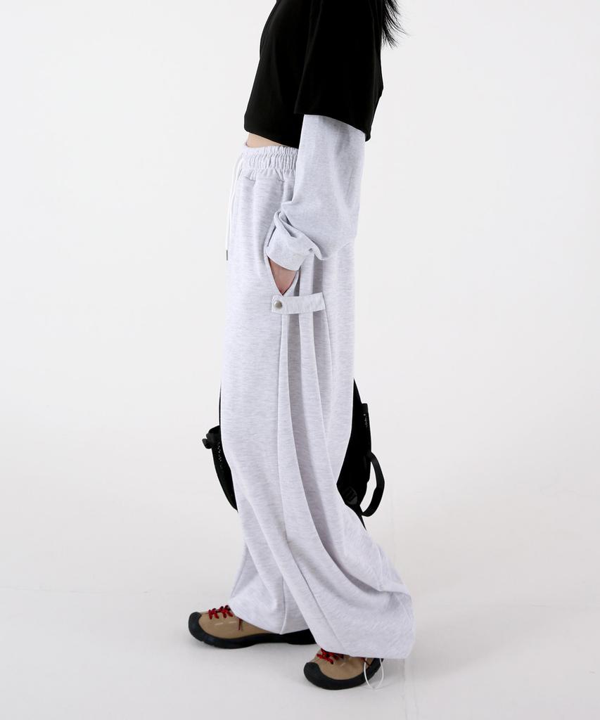 UMM Women'S Snap Button Wide Balloon Sweatpants White Melange