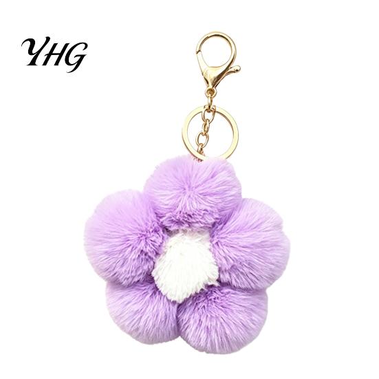 Flower Bag Charm Plush Keychain for Handbags, Five-petal Charm, Women Fluffy Backpack Hanging Accessory Purse Accessories