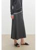 Wen Jiu A-Line Long Skirt: Slanted Cut Wool, Solid Color, Winter Elastic Waist, Slimming Half Skirt