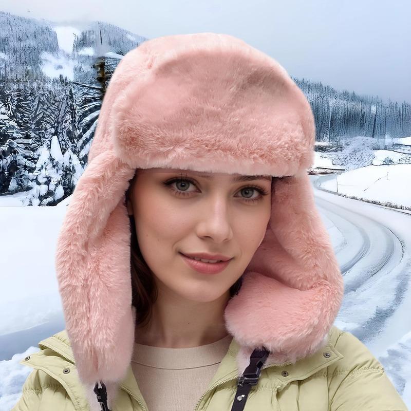 Winter fluffy hat, piled and thickened men's and women's windproof and cold-proof imitation rabbit hair casual versatile outdoor cotton hat