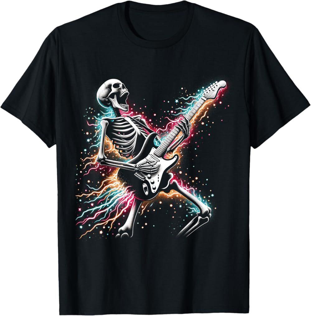 Halloween Skeleton Playing Guitar - Rock And Roll Band Tees T-Shirt, Unisex Tee S
