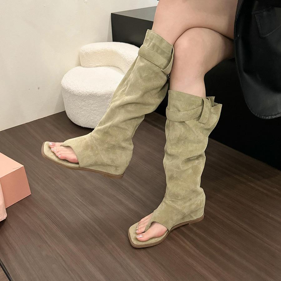 Retro niszowe wewnętrzne zwiększenie wysokości western kowbojskie jodełkowe spodnie buty nowe lato palec rzymskie sandały fajne buty