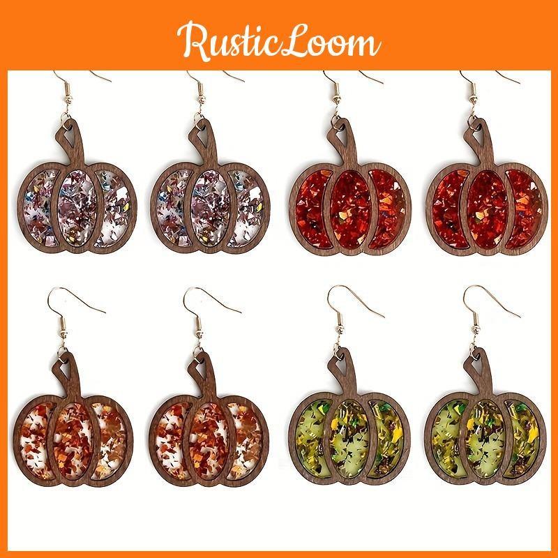 Pumpkin Eyecatching Colorful Earrings Wooden Festive Jewelry For Fall Celebrations