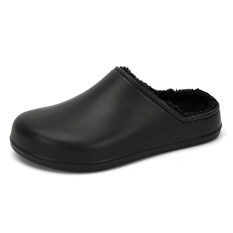 Men's Winter 2025 Non-Slip Waterproof Cotton Slippers: Leather & Fur, Thick Sole, Plus Velvet, Indoor.