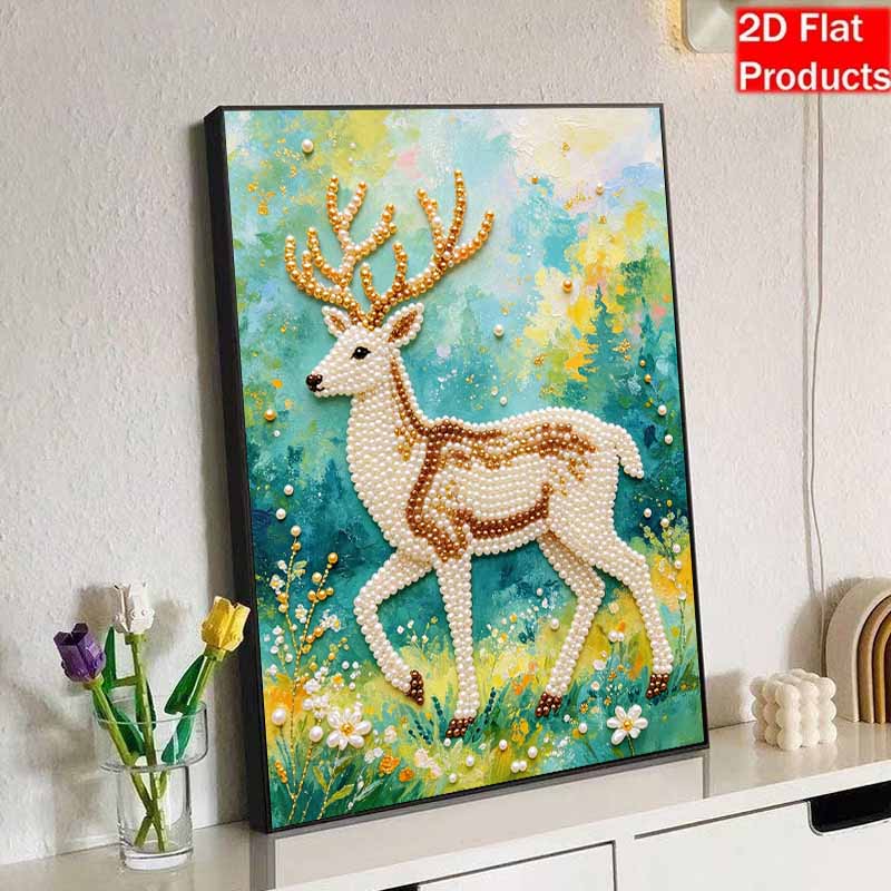 DIY Pearl Art Deer Painting Kit 5D Crystal Rhinestone Embroidery for Bedroom Living Room Wall Decoration Handmade Craft