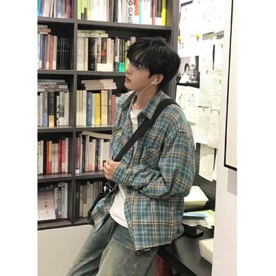 2024 Plaid Langarm Hemd Japanischen Hong Kong Stil Ins Lose Hemd Jungen Sommer Trendy Vielseitig Casual Mantel