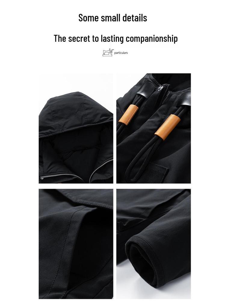 Men's Winter White Duck Down Jacket - Trendy, Loose Fit, Multi-Pocket Workwear Style