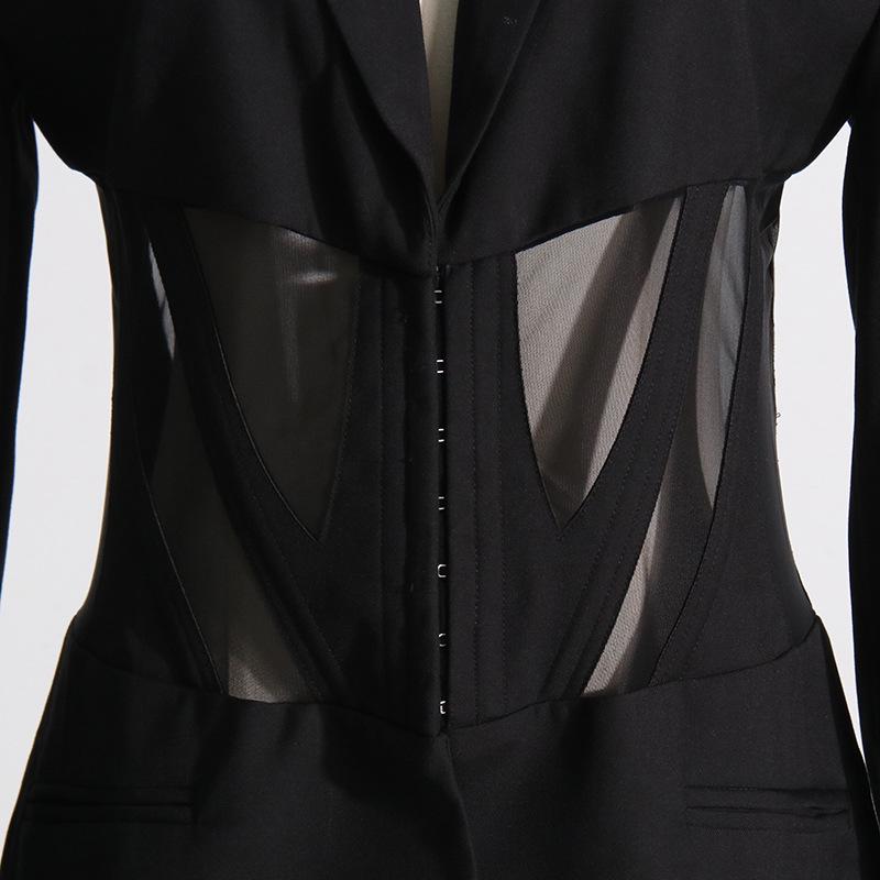 2025 Spring Trend: High-Grade V-Neck Mesh Hot Girl Suit Jacket for Women