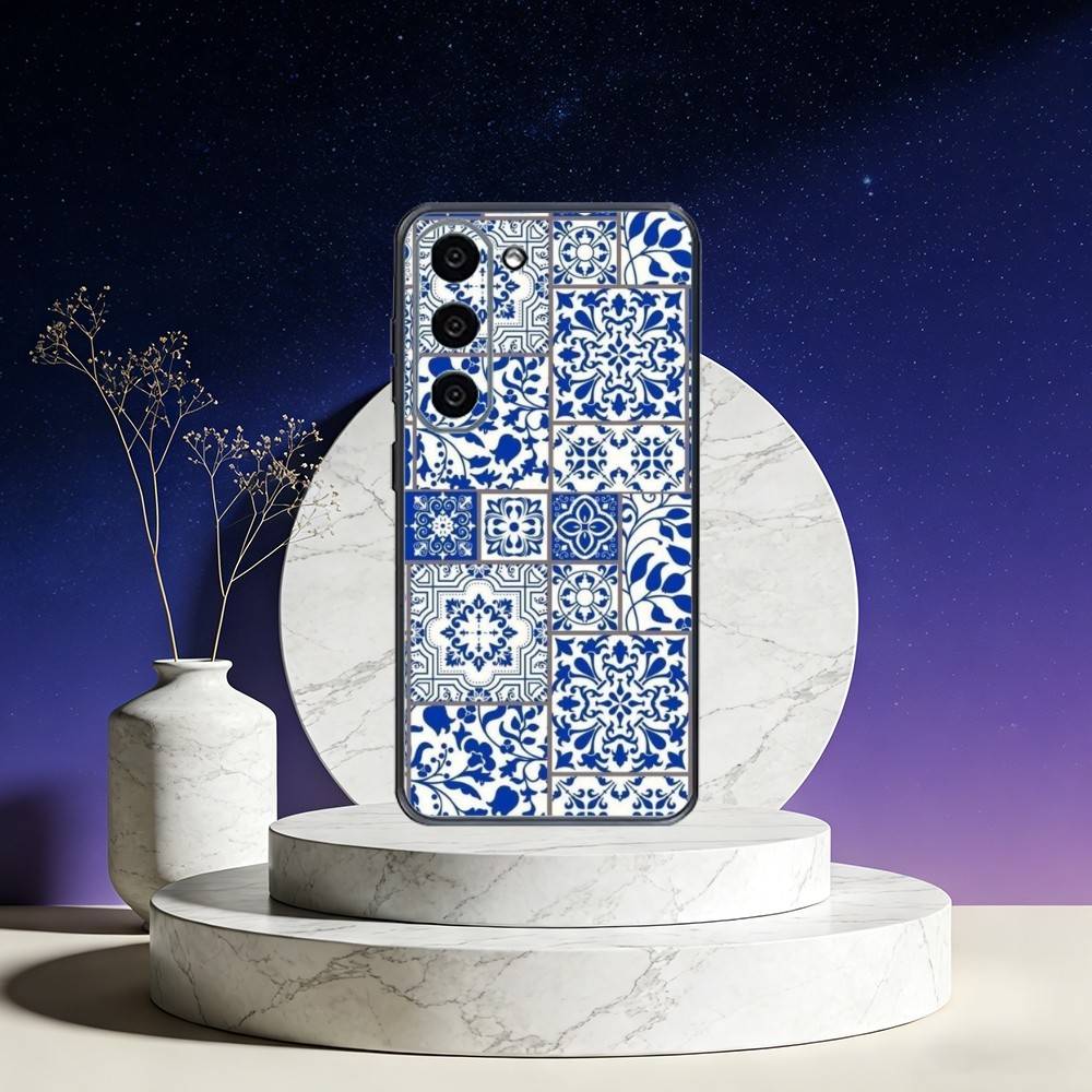 blue and white china Phone Case For Samsung Galaxy A73,A72,A71,A70,A53,A52,A51,Others Soft Black Cover