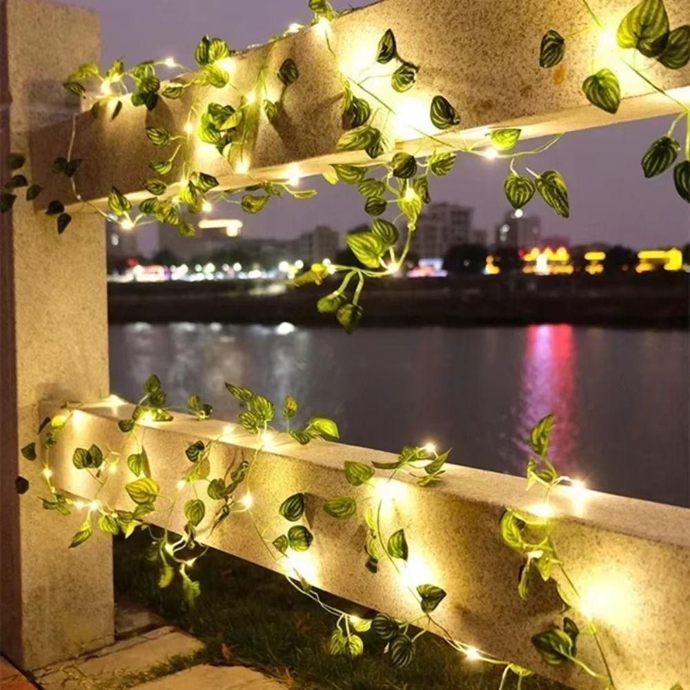 Green Leaf Imitation Leaf String Light 10M/100 LED Waterproof Willow Curtain Lamp Artificial Green Vine Copper Wire