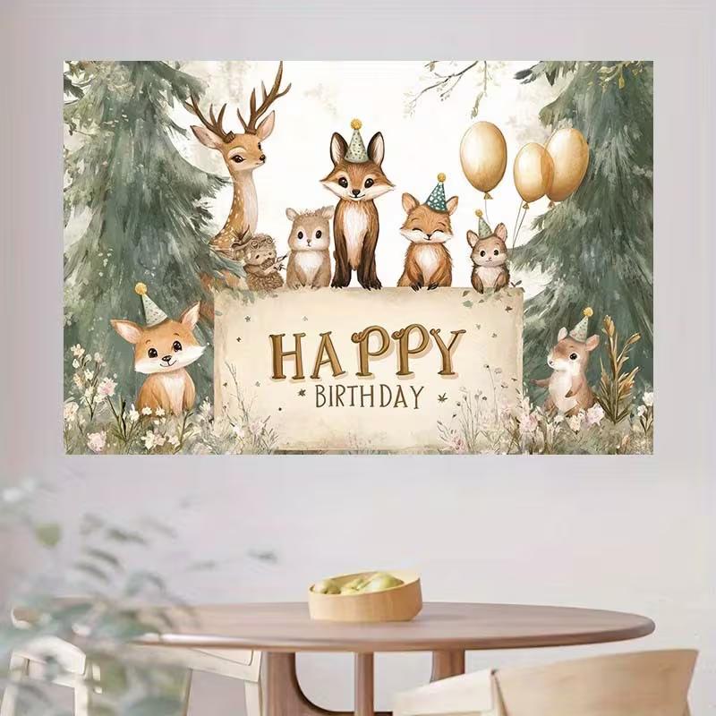 2D Forest Animal Photography Backdrop for Baby Shower Birthday Party