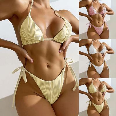 2 Teile/satz Bademode Set Einfarbig Rückenfrei Neckholder Riemen Badeanzug