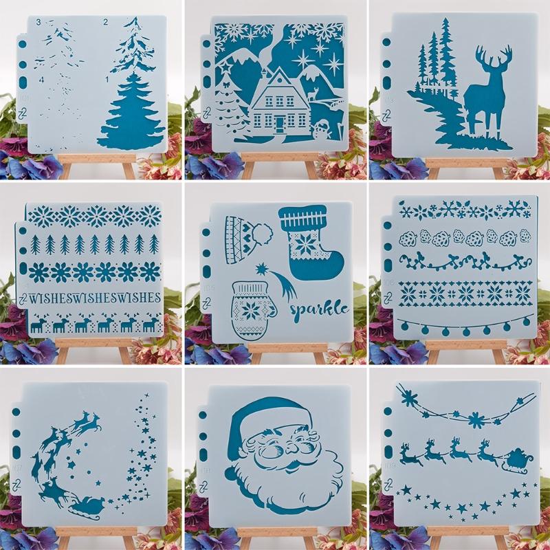 Exquisite Christmas Spraying Drawing Template Portable Washable 3-ring Loose-leaf Stencils Reusable Anti-break for Kids