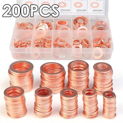 Purple Copper Gasket 100/200pcs Oil Seal Gasket Boxed Kit Car Copper Washer for Sump Plugs O-ring Washer Set Car Suplies