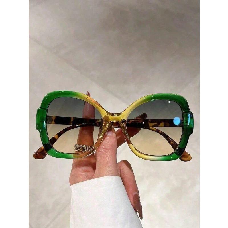 

Multicolor Shaped Frame Decorated With Ombre Style, Fashionable Travel Fashion Glasses Beach Accessories зелёный