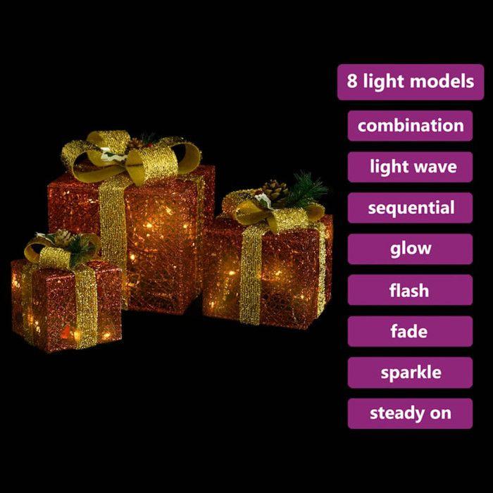 VidaXL Decorative Christmas Gift Boxes 3 Pcs Outdoor Indoor Luminous Holiday Decoration Christmas Boxes 329767
