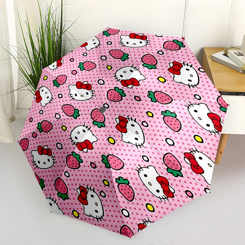 

1pc Hello Kitty Strawberry Patterned Automatic Opening/Closing Umbrella with Convenient Three-Fold Design, 8-Bone Iron Frame, Outdoor, Ideal Gift for