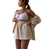 Moda primaverile europea e americana transfrontaliera set di camicia a tinta unita monopetto a maniche lunghe nuova ampia e pantaloncini casual