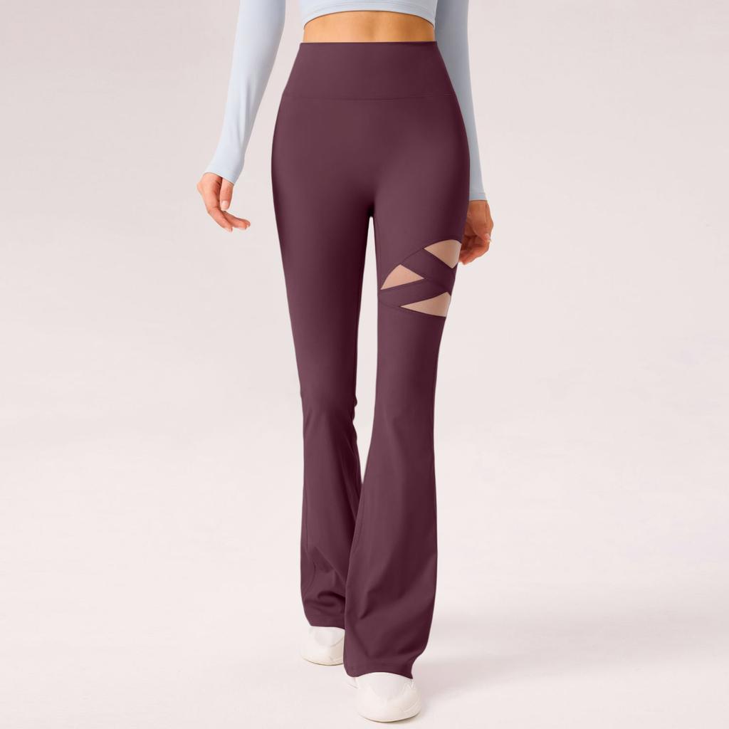 Women's High-Waisted Butt-Lifting Slightly Flared Openwork Breathable Slimming Yoga Leggings