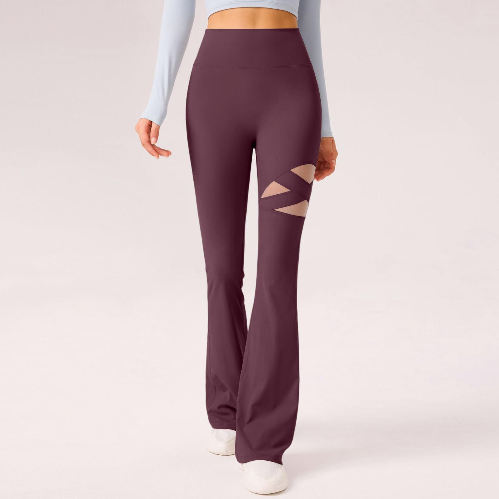 

Women s High-Waisted Butt-Lifting Slightly Flared Openwork Breathable Slimming Yoga Leggings M