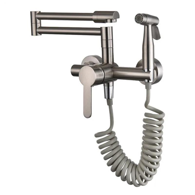 

KEMAIDI Pot Filler Faucet Wall Mount Folding Faucet 2 Handle with Double Joint Swing Arms Brass Commercial Kitchen Faucets