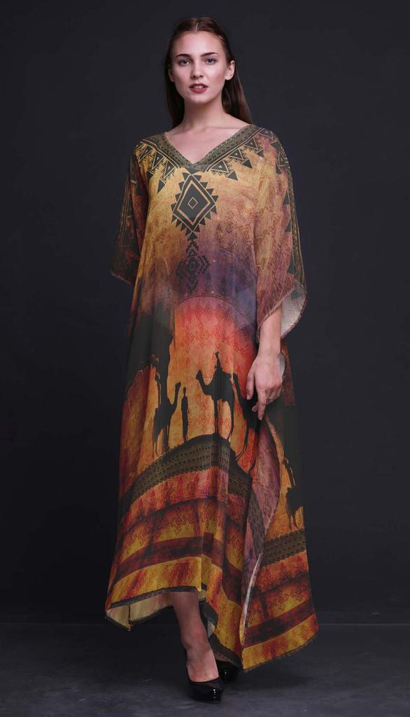 Phagun Camel Mughal Beach Kaftan Bikini Cover Up Womena    S Maxi Dress Long
