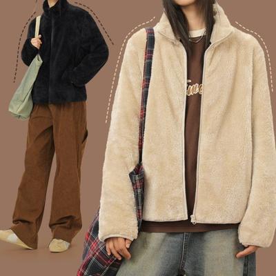 Double-sided Fleece Jacket Women's Autumn and Winter New Fleece Jacket Stand-up Neck Cardigan Jacket Sweater Versatile