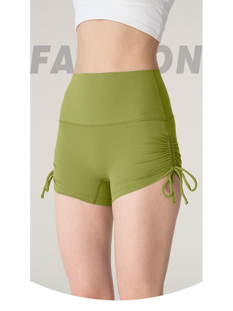 NUF Nude Lycra One-Size Yoga Shorts: Seamless High-Waist Hip-Lifting Drawstring Fitness Pants