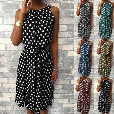 Women's Fashion Polka Dot Sleeveless Strapless Round Neck Casual Loose Dress