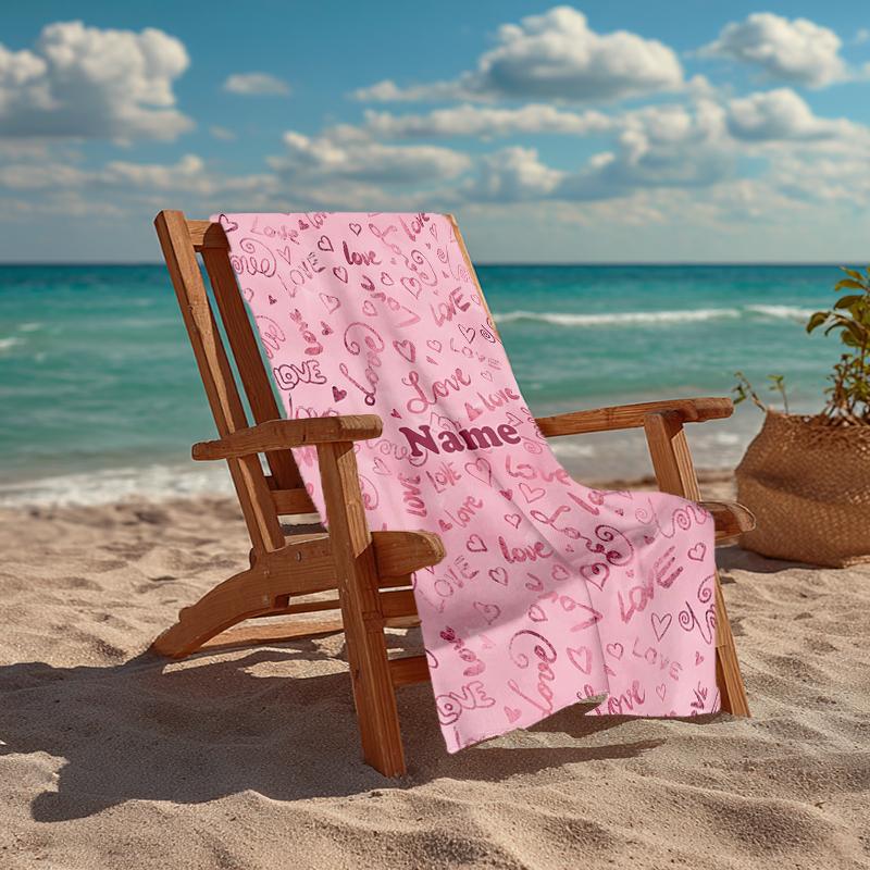 Custom Name Ultra-Soft Beach Towel with Love Theme,Ideal for Pool - Camping, Diving - Perfect Travel Essential, Vibrant Beach Towel.