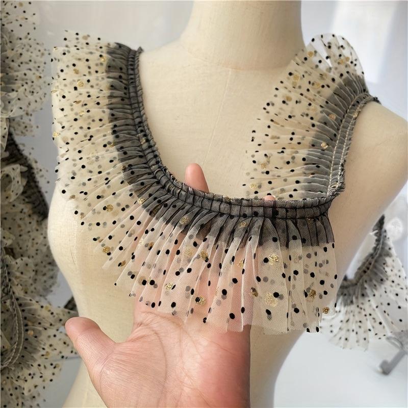 1 Yard Elegant White Polka Dot Mesh Lace Ribbon, 6cm Wide - Ideal for DIY Dresses, Skirts, Curtains & Crafts DIY Clothing Accessorie