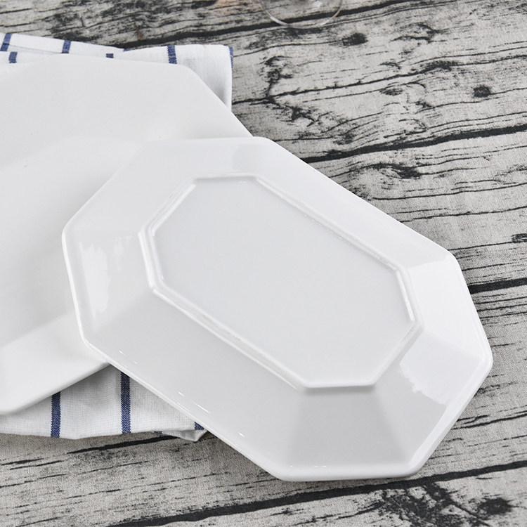 Octagonal White Ceramic Plate - Versatile for Soup, Rice, or Fruit; Ideal for Hotels and Restaurants.