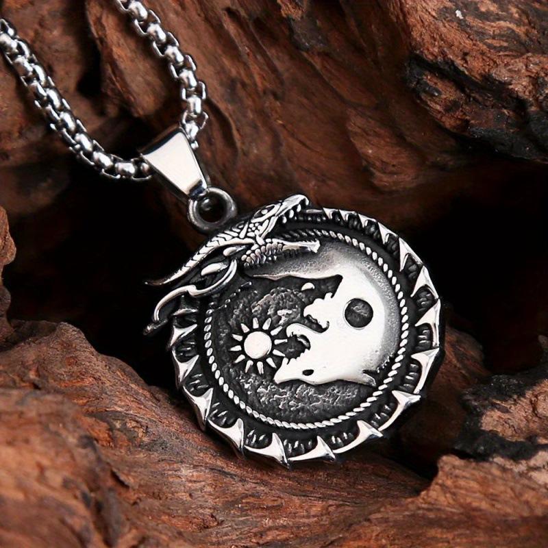 Vintage Nordic Mythology Viking World Tree Dragon Snake Pendant Necklace Talisman Norwegian Style Necklace