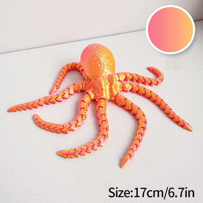 17cm 3D Printed Octopus Figurine with Flexible Joints Mini Octopus Model Full Body Movable Tentacle Fish Tank Landscape Ornament