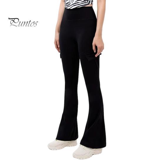 

Женские расклешенные брюки, эластичные, с высокой талией, широкие повседневные брюки с карманами-клапанами, однотонные брюки-карго для повседневной носки L