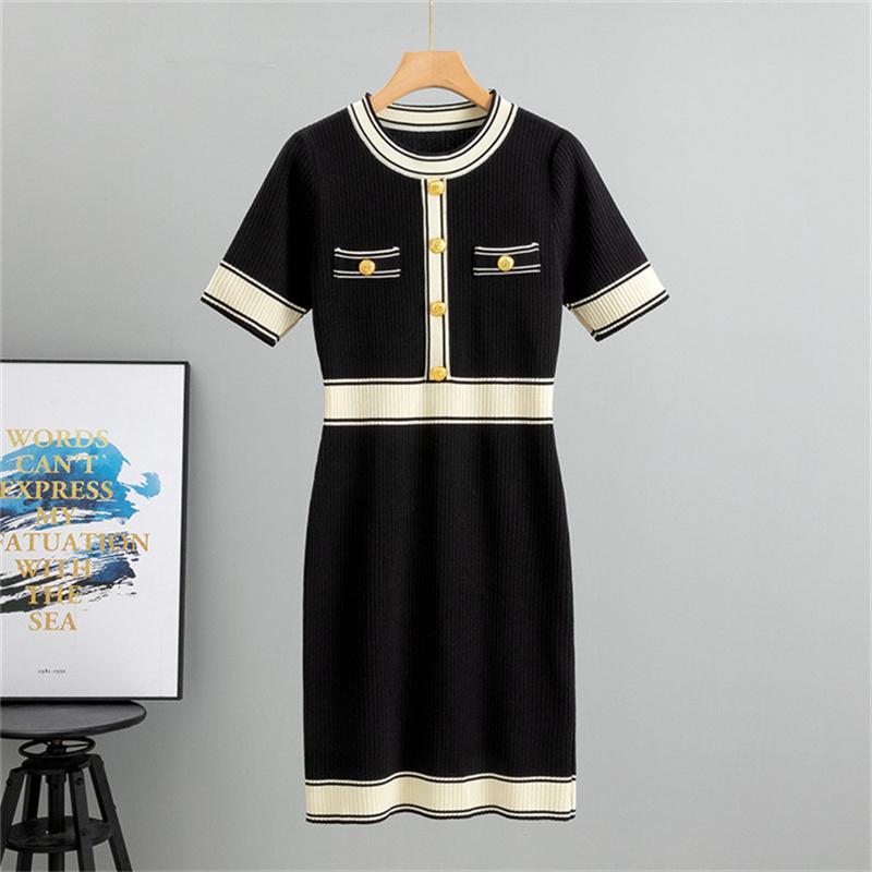 Women's summer knitted  new short sleeved high-end fashion dress Slimming temperament, hip hugging short skirt