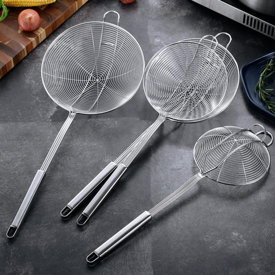 Stainless Steel Slotted Spoon Large Mesh Strainer Ladle for Frying Steaming Hot Pot Kitchen