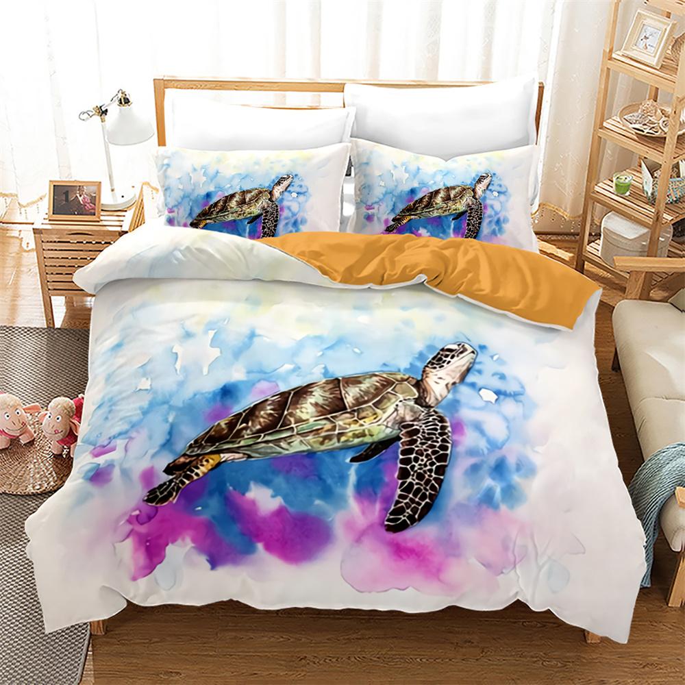 Sea Turtle Duvet Cover Set Black Gold Tortoise Reptile Bedding Set King Twin Size Polyester Comforter Cover for Kids Boys Girls