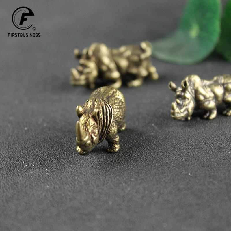 Handmade Pure Copper Cute Rhinoceros Miniatures Figurines Solid Vintage Brass Rhino Ornaments Tea Pets Desktop Decorations Craft