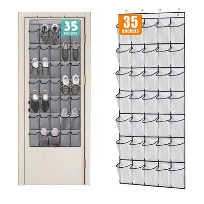 35 Pockets Over the Door Shoe Organizer Large Mesh Pockets With 4 Hooks Transparent Fabric Shoe Rack Storage Bag For Bedroom