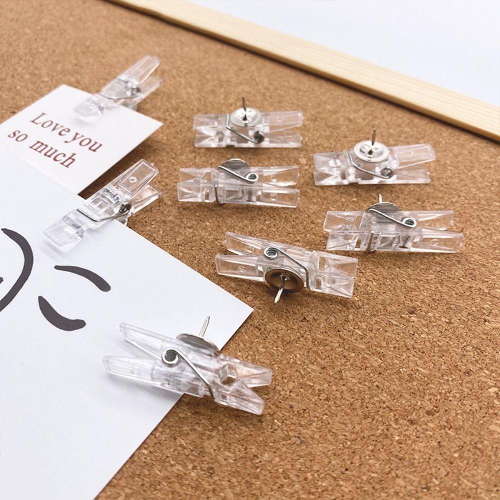 20Pcs/Box Creative Transparent Clip Push Pins Mini Pushpins with Clips Thumb Tacks Photo Wall Decor