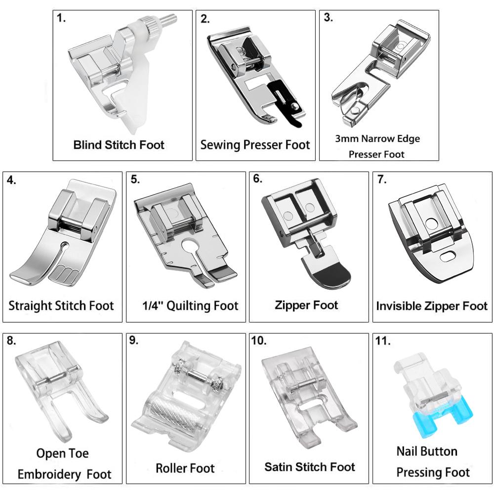 11 PCS Sewing Machine Presser Foot Set For Singer Brother Babylock Janome Snap On Low Shank Sewing Machine Accessories