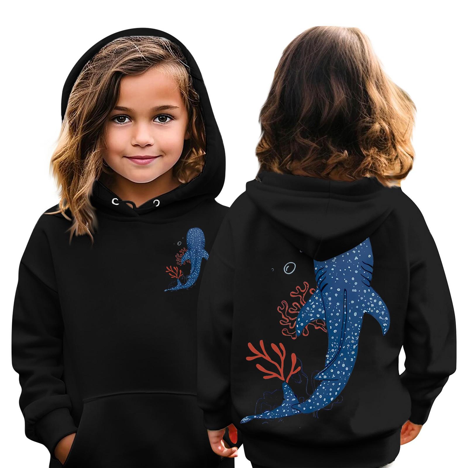 

Детские толстовки, свободная спортивная рубашка с капюшоном и принтом, модная спортивная рубашка 160 чёрный