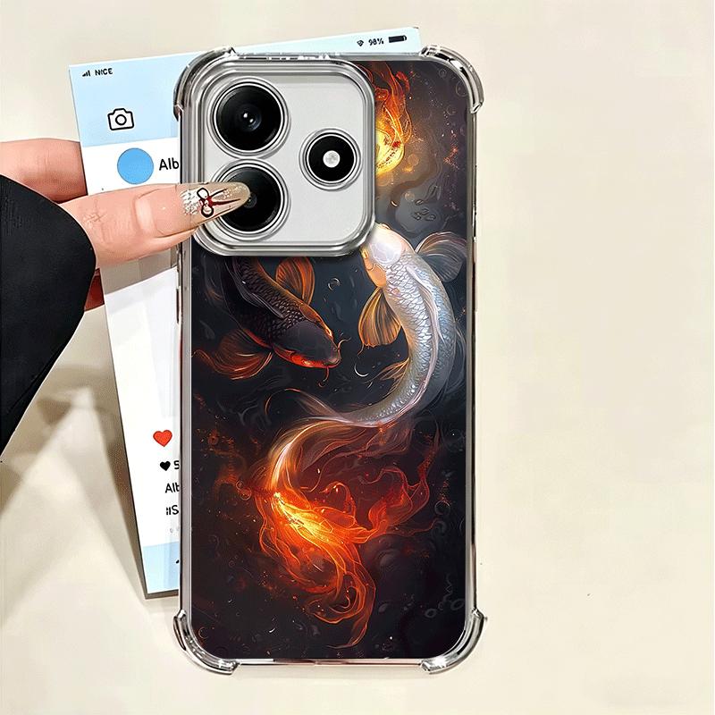 Goldener Karpfen Glücklicher Koi Beschichtung Handyhülle Für Xiaomi Poco X5 X6 X7 X8 Pro Max F8 Ultra F7 M8 M7 M5S Redmi 15C 15 14C 13C 13 X3 12